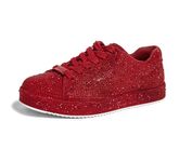 LUCKY STEP Platform Rhinestone Fashion Glitter Sneakers | Sparkly Bling Bedazzled Wedding Bridal Shiny Shoes for Women(Red Rhinestone,9 B(M) US)