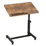 TigerDad Brown T-Shape Overbed Table with Wheels, Adjustable Tiltable Laptop Stand Desk, 15.7x13.7x23.6 inches, 22 lbs Load Capacity