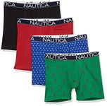 Nautica Men's Cotton Stretch 4 Pack Boxer Brief, Black/Nautica Red/Bright Cobalt/Lobster Print, Medium