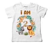 Theme Based Birthday Printed 100% Cotton t-Shirt for Baby Girl and boy (Animal Jungle Party, 1-Year to 7 Year) (2-Year, White)