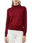 Woolicity Women's Mock Turtle Neck Jumper Knitted Half Turtleneck Pullover Stretch Long Sleeve Sweater Tops Red Wine