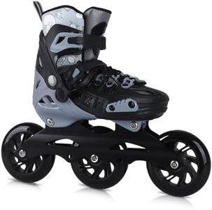 VEZLOPUS Inline Skates, 3 Wheels 100mm | 4 Sizes Adjustable Inline Speed Skates for Kids, Teens, Adults, Men, Women - Professional Outdoor Fitness Performance Inline Skates (BlackGrey M)