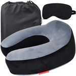 Trajectory Travel Neck Pillow Memory Foam 3 in 1 Combo with Eye Mask and Carry Bag Combo for Travel in Flights Train Airplane for Sleeping and Orthopedic Neck Pain for Men and Women - Grey Black