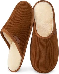 VeraCosy Pantoufles pour homme en velours côtelé chaudes, confortables et antidérapantes avec doublure en fausse peau de mouton, Châtaigne de noix de péc, 44/46 EU