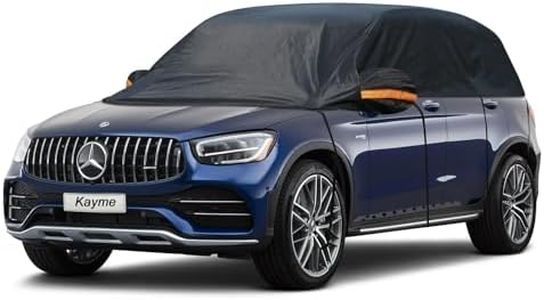 Kayme Half Car Cover, Windshield Cover for Ice and Snow Top with Reflective Straps, Roof Cover Waterproof All Weather Dust, Sun Protection. Front Rear Window Cover Fit SUV. YM (UP to 142'')