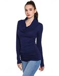 AmélieBoutik Women Cowl Neck Long Sleeve Ruched Sides Pullover Tunic Jumper (Navy Blue Small 8/10)