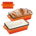 Northriver Casting 2 in 1 Enameled Cast Iron Bread Pan with Lid, Best Bread Oven, Loaf Pans for Baking Homemade Sourdough 9x5, 2 Piece set, Flame