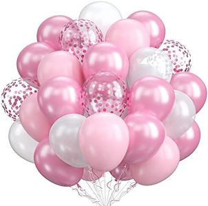 Balloons Pink and White, 60 Packs 12 Inch Light Pink White Balloons with Confetti Balloons for Birthday Party Decorations Girl Women, Wedding, Christening Baby Shower Party, Bridal Shower