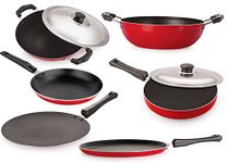 Nirlon Nonstick Cookware Set Standard,6-Pieces,Black and Red