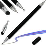 iAccessories 3-in-1 Stylus Pen - Silicon Fine Point Disc Tip, Round Tip, Ballpoint for All Touchscreens Devices iOS, Android Mobile Phones, Tabs, Pads - Black