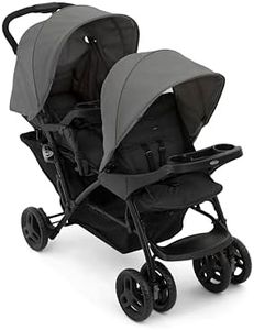 Graco Stadium Duo Geschwisterwagen, Zwillingswagen, 0-15 kg, auch mit Babyschale nutzbar, verstellbare Rückenlehnen, zusammenklappbar, freistehend, großer Staukorb, inkl. Snacktabletts, Titanium
