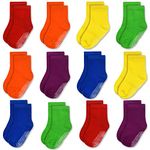 Toddler Kids Non Slip Socks- 12 Pairs Anti Slip Rainbow Socks for Girls Boys 1-10 Years Old Everyday Wear, Assorted Colors Children Socks with Grip(#2 Rainbow- 12 Pairs,1-3 Years)