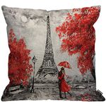 HGOD DESIGNS Eiffel Tower Cushion Cover,Oil Painting Romantic Love Autumn Maple Throw Pillow Case Home Decorative for Men/Women Living Room Bedroom Sofa Chair 18X18 Inch Pillowcase 45X45cm