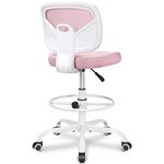 Primy Office Drafting Chair Armless, Tall Office Desk Chair Adjustable Height and Footring, Mid-Back Ergonomic Standing Desk Chair Mesh Rolling Tall Chair for Art Room, Office or Home(Pink)