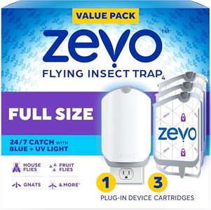 Zevo Flying Insect Trap for Indoors: Light Trap Captures Fruit Flies, Gnats and Houseflies, Starter Kit + Refills (1 Plug-in Base + 3 Cartridges)