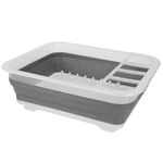 Home Basics Pop-Up Plastic and Silicone Clear & Grey Dish Drying Rack with 4 Silverware Slots | Compact Size | Collapsible Space-Saving Design Fits in Cabinet