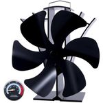 Tomersun Log Burner Stove Fan 6 Blades with Thermometer Large Airflow Woodburning Heat Powered Fire Fans for Fireplace/Wood Burning Stove/Log Burner