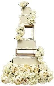 ANGYGH 2PC Metal Wedding Cake Stand Gold Square Cupcake Tier Preferred Floating Cake Separator Stand for Wedding Birthday Party Cake Display Decoration
