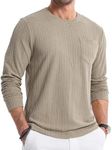 JMIERR Mens Long Sleeve Shirts Stylish Crewneck Fitted T-Shirt Lightweight Stretch Textured Knit Tee with Pocket, XL, Parchment