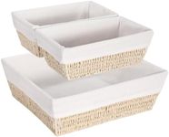 Vagusicc Storage Basket, Set of 3 Woven Paper Rope Wicker Baskets for Storage with Handles, 15 Inches Large Cube Storage Bins Woven Storage Baskets with Liners for Shelves Organizing & Decor, Beige