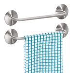 mDesign Self-Adhesive Kitchen Towel Rail - Set of 2 - Durable Stainless Steel Dish Cloth and Towel Rack - Stick-On Towel Holders for the Kitchen - Matte Silver