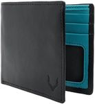 PELLE TORO Handmade Super Slim Men's Wallet, Handmade with Napa Leather, RFID Blocking Wallet, 9 Card Slots & ID Window (Charcoal Black & Aqua Blue)