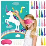 KUUQA Unicorn Birthday Party Supplies with 24 Horns Pin The Horn on The Unicorn Birthday Party Game for Kids Birthday Party Decorations