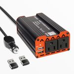 IWONJU Car 300W Power Inverter DC 12V to 110V AC Car Truck RV Inverter Cord 23.62 Inch 4.8A Dual USB Car Adapter (Type C Adaptors Included)