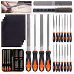 Swpeet 24Pcs Metal File Set with 4 in 1 Way Wood Rasp File and File Wire Brush Kit with Carry Case, Needle Files Flat Files Round Half Round Triangle File for Shaping Metal, Wood