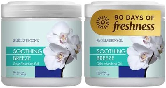 SMELLS BEGONE Air Freshener Odor Absorber Gel - 15 oz, Pack of 2 - Absorbs and Eliminates Odor in Pet Areas, Bathrooms, Cars, & Boats - Made with Essential Oils - Soothing Breeze Scent