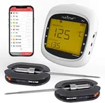 NutriChef Wireless Bluetooth BBQ Digital Thermometer - Upgraded Stainless Smart Dual Grill Probes w/ Remote Alert, Safe to Use in Outdoor Barbecue Meat Smoker, Works w/ iOS Android Phone - NutriChef