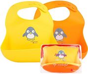 Baby Silicone Bibs for Babies & Toddlers, NatureBond Set of 2 food catcher bibs w/pouch - Waterproof feeding bibs (Lemonade Yellow & Tangerine Orange)