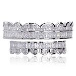 Moca Jewelry Hip Hop Unisex 18K Gold Plated Iced Out CZ Simulated Diamond Top Bottom Teeth Grillz Set for Men Women