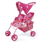 Peppa Pig: Doll Twin Stroller - Pink & White Dots - Fits Dolls Up to 24", Retractable Canopy, Easy to Fold for Storage & Travel, for Dolls Plushes &-Stuffed Animals, Pretend Play for Kids Ages 3+