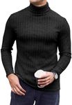 Ekouaer Base Layers Men Thermal Top Turtleneck Long Sleeve Slim Fit Jumper Fall Winter Thermal Underwear Ribbed Lightweight, Black, M