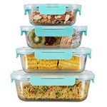 Allo Foodsafe - 370ml, 640ml, 1040ml, 1520ml Rectangle Glass Food Storage Container With Break Free Detachable Locks, Microwave Oven Safe, Freezer Safe, Airtight, Leakproof, Set of 4