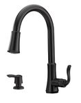 Cagney Matte Black Kitchen Faucet with Pull Down Sprayer and Soap Dispenser, High Arc Kitchen Sink Faucet with Pull Down Spray Head, Home Décor, Single Handle Kitchen Faucets, Optional Deckplate Included