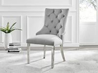 Furniturebox UK Dining Chair Set of 2 - Belgravia Luxury Grey Velvet Knockerback and Silver Chrome Kitchen Dining Chairs