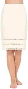 MANCYFIT Half Slips for Women Underskirt Dress Extender Lace Trim Knee Length Midi Skirt Beige Small