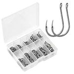 Focenat 100 Pcs Barbed Fishing Hooks, 10 Sizes Fish Hooks 3# - 12#, Eyed Fishing Hooks, Circle Hooks for Fishing in High Carbon Steel with Plastic Box