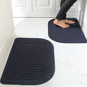 27X18 Inch Anti Fatigue Kitchen Rug Mats are Made of 100% Polypropylene Half Round Rug Cushion Specialized in Anti Slippery and Machine Washable (Navy 2pc)