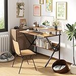 MEXIN 27'' Small Computer Desk, Home Office Desk for Small Space, Laptop Desk with Monitor & Storage Shelves, Modern Style Writing Desk for Home Bedroom Living Room, Rustic Brown