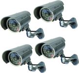 Yuarisx Dummy Security Camera Bullet Fake Indoor Outdoor CCTV Surveillance System with Realistic Simulated LEDs Flashing Lights and Warning Sticker Decals (4 Pack)