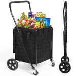 Kiffler Folding Shopping cart, 70L Removable Waterproof Liner,Handle Height Adjustable Grocery Cart, 360° Swivel Front Wheels with Suitable for Groceries, Shopping and Laundry, Black