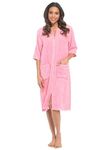 kraftd Zip Up Dressing Gown Terry Towelling Bath Robes For Women 100% Cotton Bathrobe (Pink)