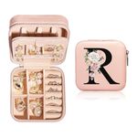 JEKUGOT Personalized Jewelry Box,Travel Jewelry Box, Portable Small Jewelry Box,Jewelry Travel Case with Mirror,A-Z Alphabet Jewelry Box for Girls and Women,Birthday Gift for Women (R)