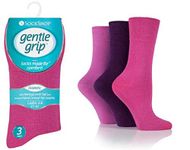 Gentle Grip Ladies Diabetic Seamless Toe HoneyComb Top Non Elastic Socks 3 Pairs (Purple Mix)