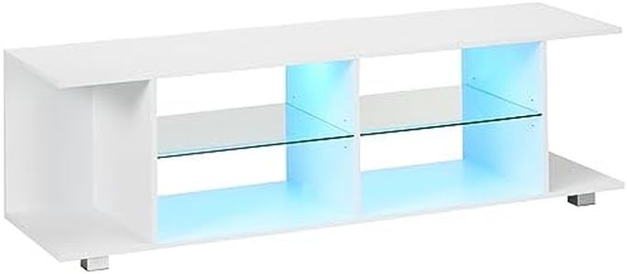 HOMCOM Meuble Banc TV sur Pieds avec lumières LED - 2 étagères en Verre trempé pour télévision jusqu'à 60 Pouces Style Contemporain - 145 x 40 x 45 cm Blanc