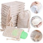 awagas 30Pcs Organic Soap Bags, 100% Natural Soap Bag 14x 9cm Sisal Soap Bags Bulk, Soap Saver Pouch Eco Friendly, Bath Sponge Puff Soap Exfoliating Soap Pouch with Drawstring for Foaming Drying Soaps