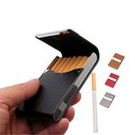 YMXDYM Leather Stainless Steel Cigarette Case, Magnetic Latch, Holds 7 Cigarettes, One-Hand Operate for Men and Women, Black